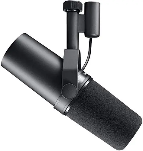 Shure SM7B dynamic microphone on studio stand