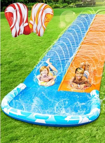 JOYIN 22.5ft double lane water slide with bright colors and body boards
