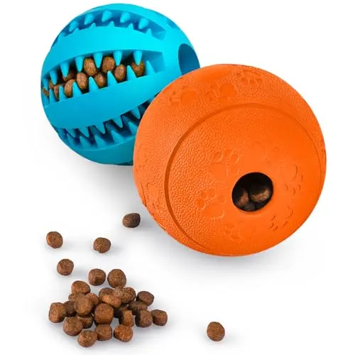 HIPPIH blue and orange rubber dog balls for treat dispensing and play
