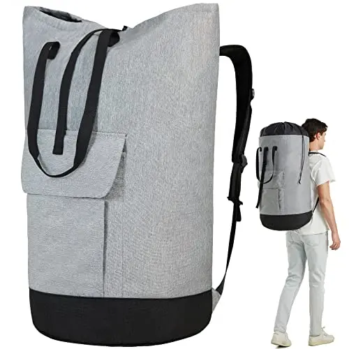 Ázhido laundry backpack in oyster grey with multiple pockets and adjustable straps