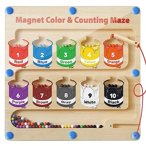 Letapapa wooden magnetic color and number maze with beads
