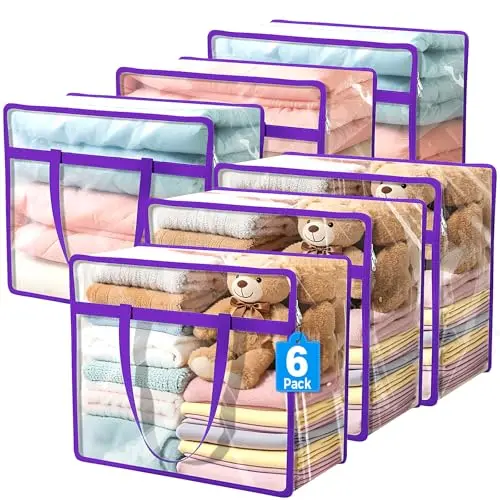 Budding Joy clear zippered storage bags in purple