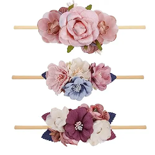 BFNAAgirl baby girl floral headbands set of 3 with rhinestone details