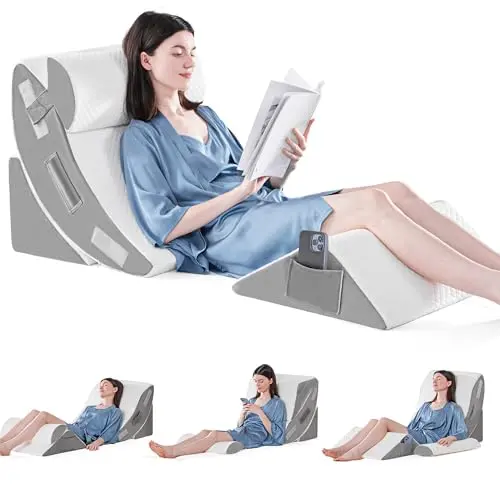 Yojoker 4-piece orthopedic bed wedge pillow set in white
