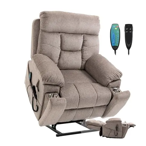 FUNECORP dual motor lift recliner in light brown grey color with widened armrests