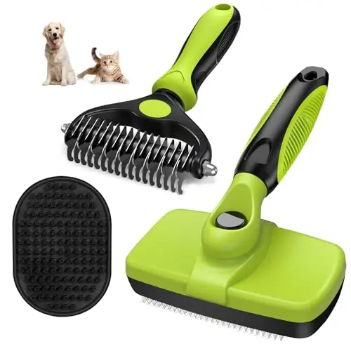 Augwind 3-piece dog grooming kit including slicker brush, rake, and bath brush