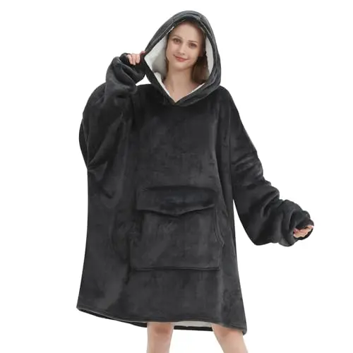 Mewkou oversized sherpa fleece blanket hoodie in gray