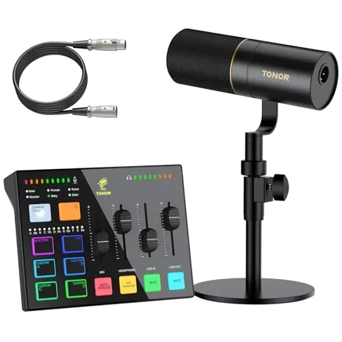 TONOR audio interface and microphone bundle with RGB lights