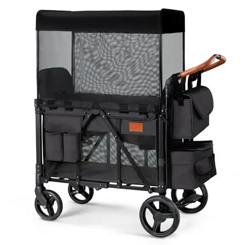 ZTDM all-terrain wagon stroller with high seats and storage basket