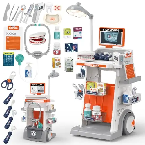 DUYOYU dentist play set with realistic tools, X-ray viewer, and accessories for pretend dental care