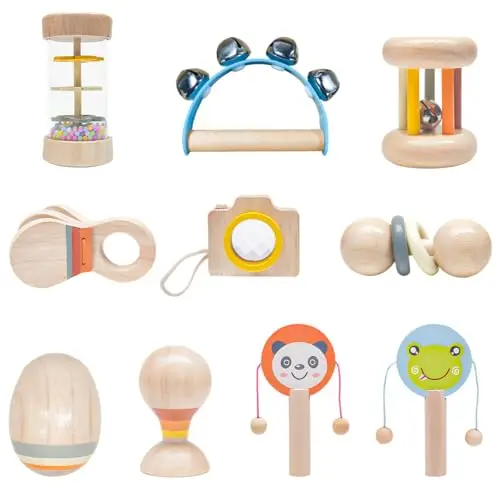 Addcean 10-piece wooden musical instrument set with various noise makers
