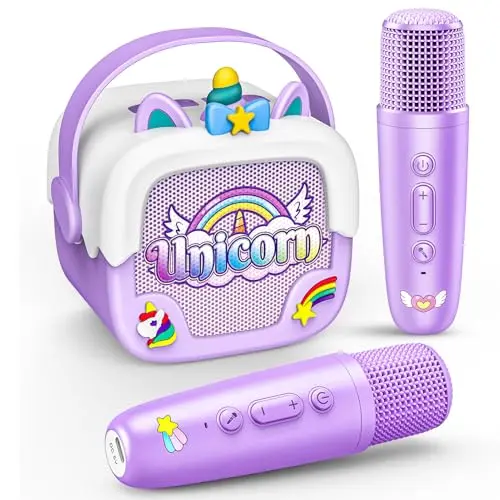 Delighkidz unicorn karaoke machine with wireless microphones