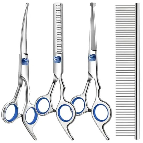 Saccison 4-in-1 dog grooming scissors kit with blue handles