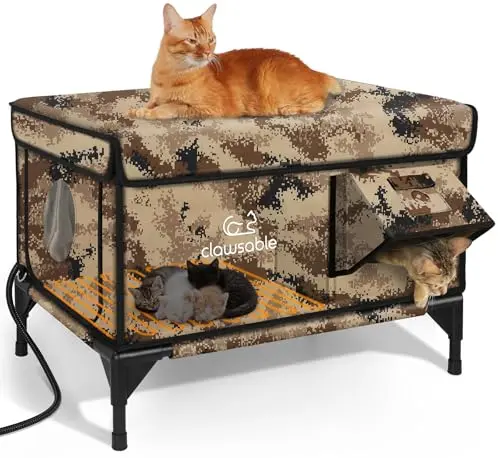Rolimate large indestructible heated outdoor cat house in desert camouflage