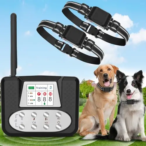 Hervimo Wireless Dog Fence system with jet black collar and LCD transmitter