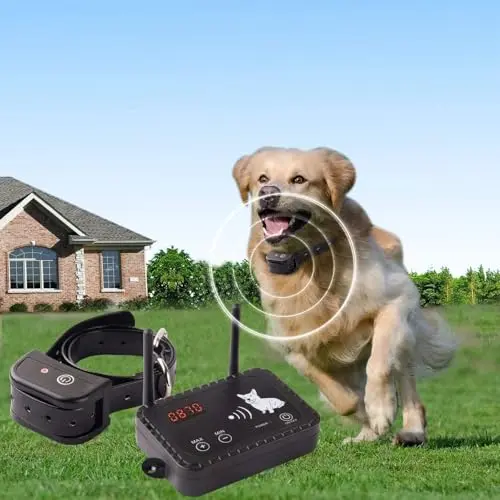 JUSTPET Wireless Dog Fence system with black transmitter and collar