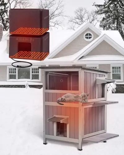 GUTINNEEN two-story heated outdoor cat house with window in grey